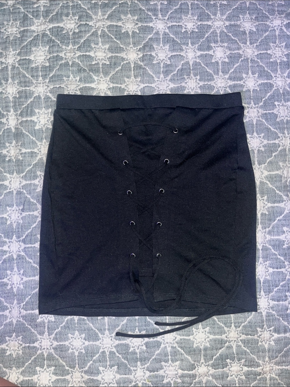 Bear Dance Black Lace-Up Mini Skirt with Grommet Detail